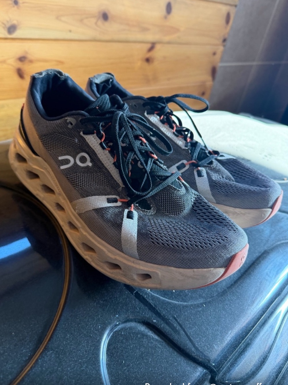 On Running Men's Black and Gray Athletic Shoes with Tan Soles